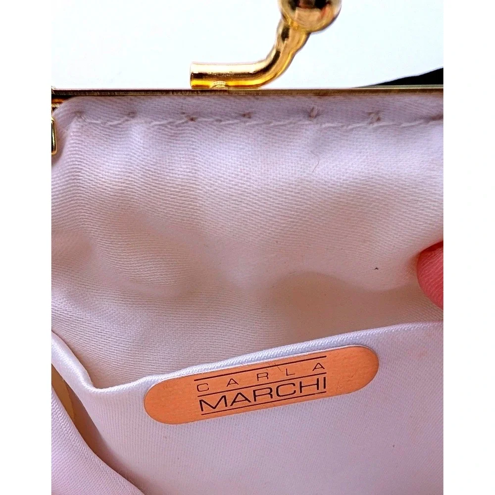 Carla Marchi Beaded Shell Clutch Bag Iridescent White Gold Tone Vintage Style